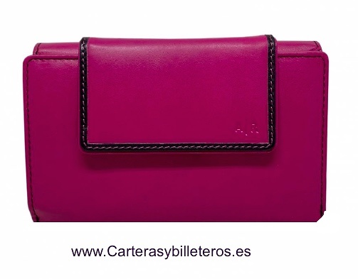 CARTERA BILLETERO TARJETERO CON MONEDERO EN PIEL NAPALUX FUCSIA Y AZUL 