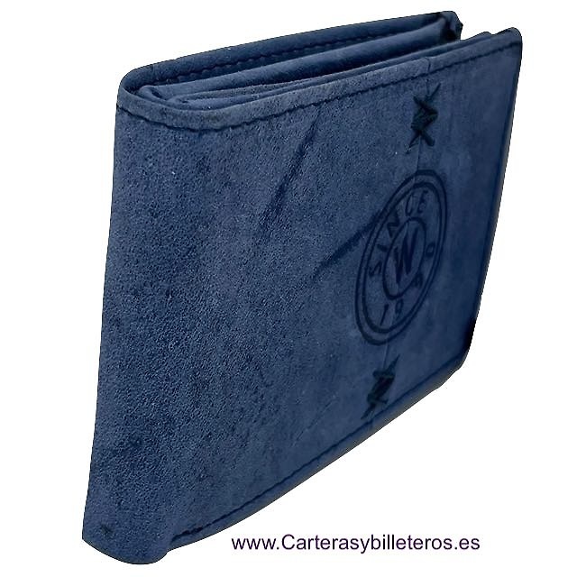 CARTERA HOMBRE DE CUERO NATURE CON MONEDERO MEDIANA DE WILDZONE AZUL 