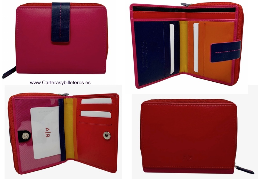 MONEDERO CARTERA DE MUJER CON BILLETERO DE PIEL MEDIANO - Nuevos colores colección 2019-2020 - FUCISA AZUL ROJO POSTERIOR 