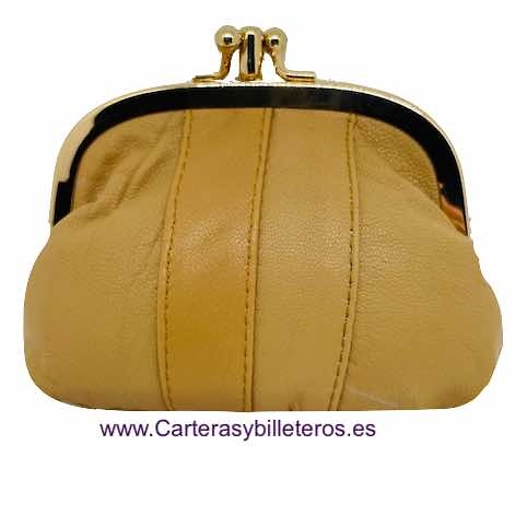 MONEDERO MUJER DE PIEL CON BOQUILLA DOBLE Y BOLSILLO MEDIANO -25 COLORES- CUERO 