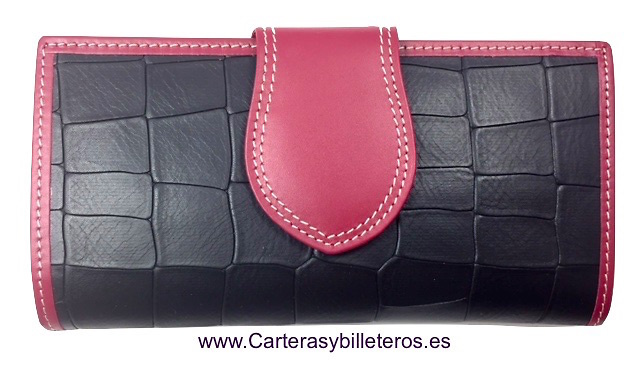 CARTERA MUJER NEGRA DE PIEL UBRIQUE CON CIERRE NEGRO Y ROJO 