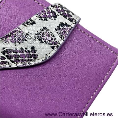 CARTERA BILLETERA GRANDE DE MUJER DE PIEL UBRIQUE MALVA CON CIERRE SERPIENTE 