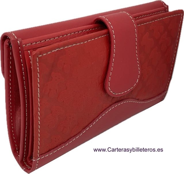 CARTERA MUJER DE PIEL DE UBRIQUE ADORNO DE OSOS ROJO 