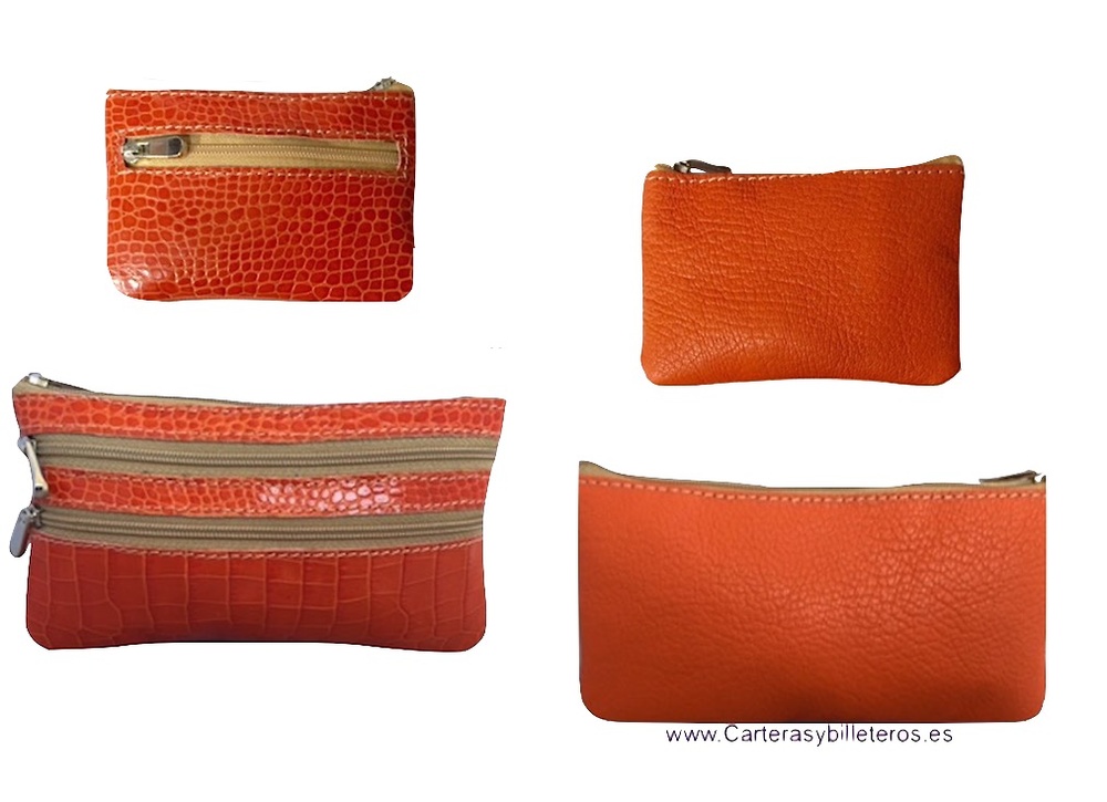 BOLSOS MONEDEROS DE MUJER SET DE DOS UNIDADES A JUEGO NARANJA 