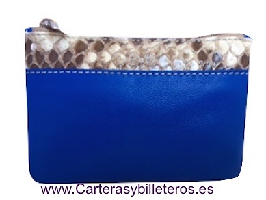 MONEDERO DE MUJER HECHO EN UBRIQUE AZUL Y BEIGE 