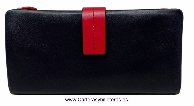 CARTERA MUJER DE PIEL BLANDA CON MONEDERO BILLETERO GRANDE NEGRO 