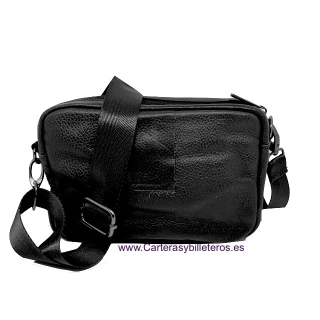 BOLSO BANDOLERA DE PIEL HOMBRO Y CINTURA NEGRO 