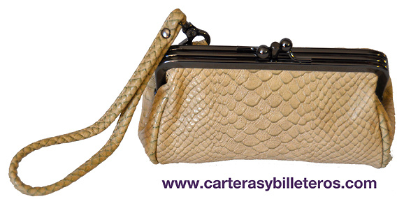 BOLSO BOQUILLA POLIPIEL SERPIENTE BEIGE 