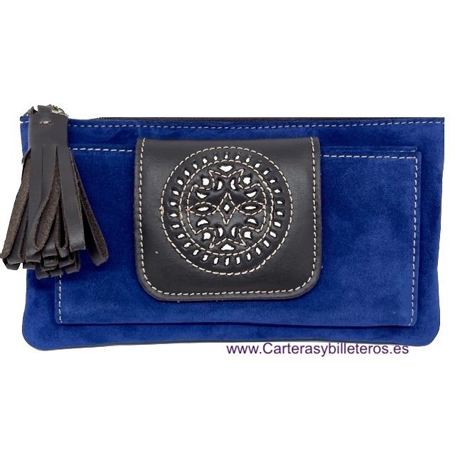 BOLSO CARTERA DE MUJER CON ADORNO DE BORLA EN EL CIERRE - 15 COLORES - AZUL SERRAJE Y MARRÓN 