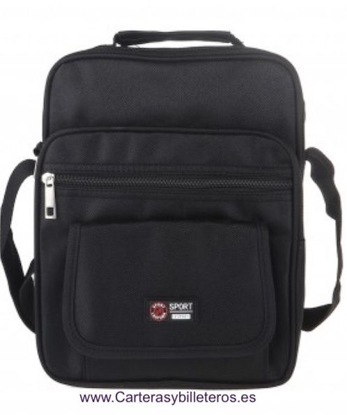 BOLSO DE HOMBRE EN GRAPHITEC GRANDE CON BOLSILLOS NEGRO 