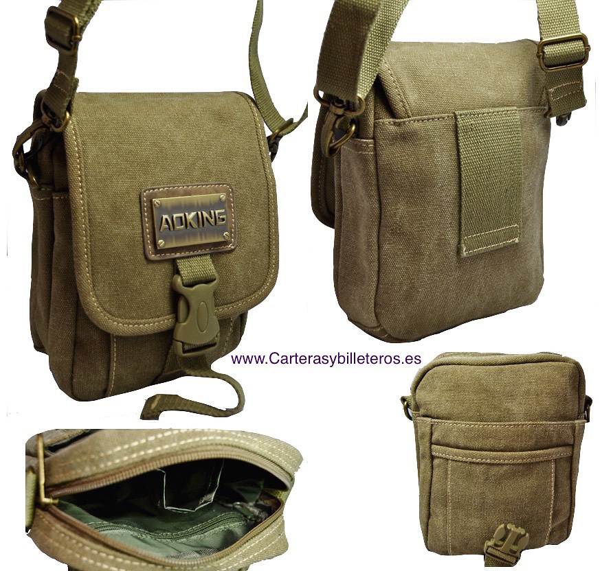 BOLSO DE HOMBRE EN LONA DE GRAN CALIDAD CON BOLSILLOS TAMBIEN PARA CINTURA KHAKI 