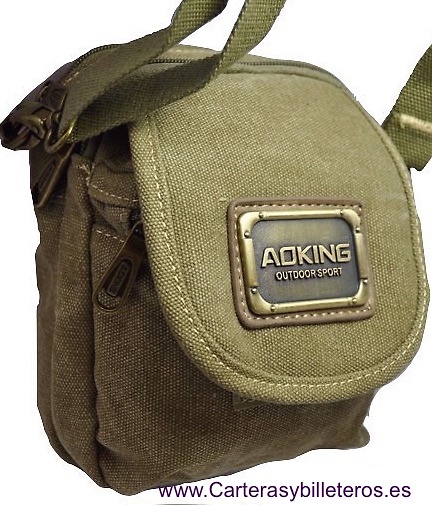 BOLSO DE HOMBRE EN LONA DE GRAN CALIDAD MULTIBOLSILLOS TAMBIEN PARA CINTURA KHAKI 