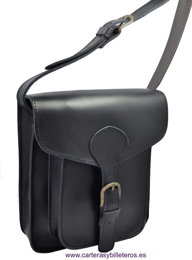 BOLSO DE PIEL HOMBRE CON BOLSILLO EXTERIOR NEGRO 