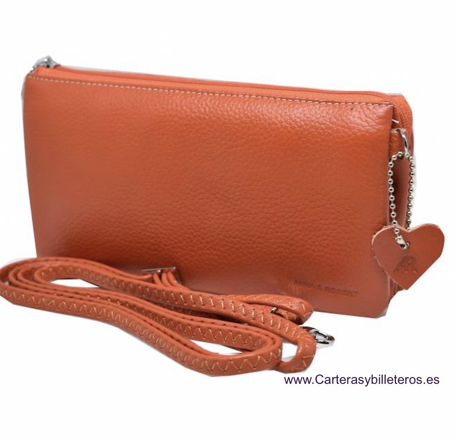 BOLSO DE PIEL QUE SE PUEDE USAR DE CARTERA DE MANO O LLEVAR CRUZADO -5 COLORES- NARANJA 