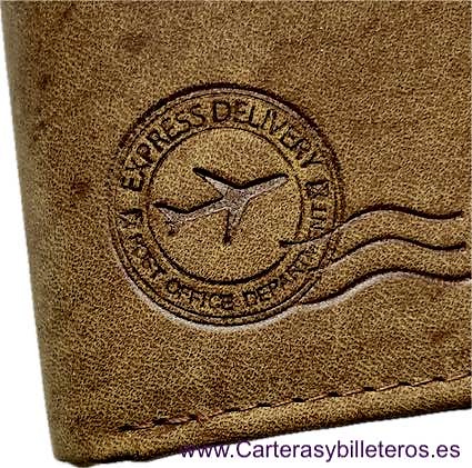 CARTERA BILLETERA DE HOMBRE EN PIEL NATURE CON MONEDERO GRANDE 14 TARJETAS CUERO 