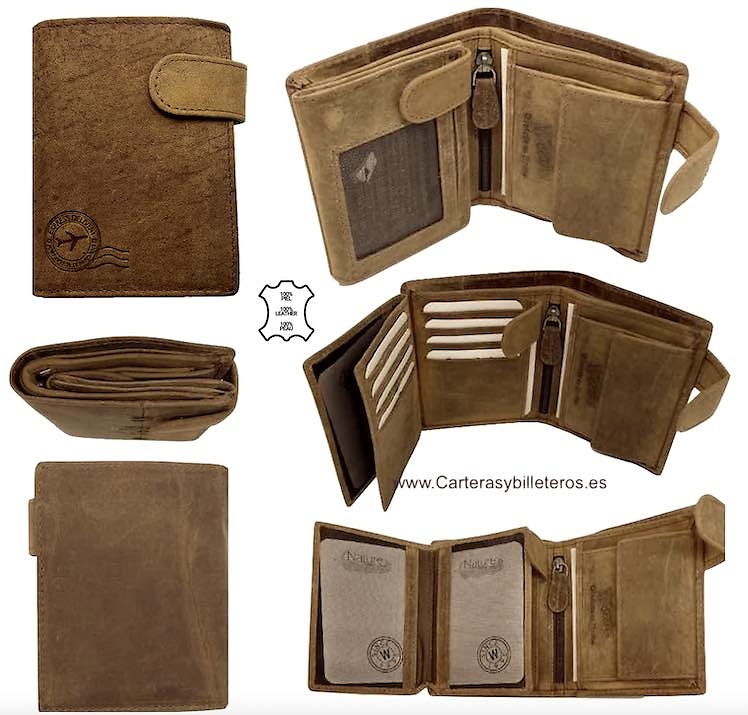 CARTERA BILLETERA DE HOMBRE EN PIEL NATURE CON MONEDERO GRANDE 14 TARJETAS 