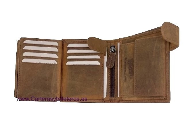 CARTERA BILLETERA DE HOMBRE EN PIEL NATURE CON MONEDERO GRANDE 14 TARJETAS 