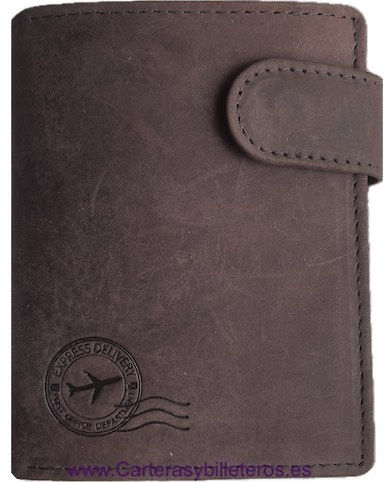CARTERA BILLETERA DE HOMBRE EN PIEL NATURE CON MONEDERO y 14 TARJETAS 