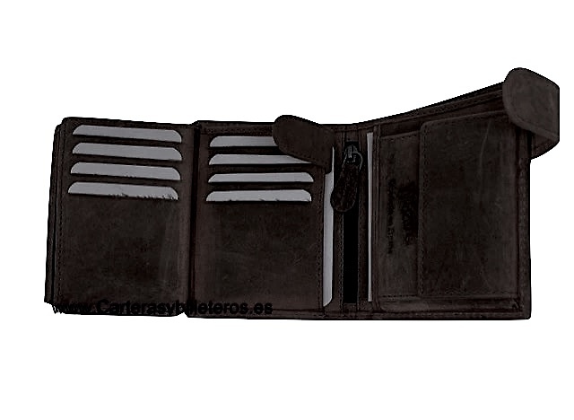 CARTERA BILLETERA DE HOMBRE EN PIEL NATURE CON MONEDERO y 14 TARJETAS 