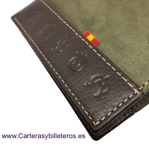 CARTERA BILLETERA DE HOMBRE PIEL UBRIQUE CON TRIPLE TARJETERO VERDE Y MARRÓN 