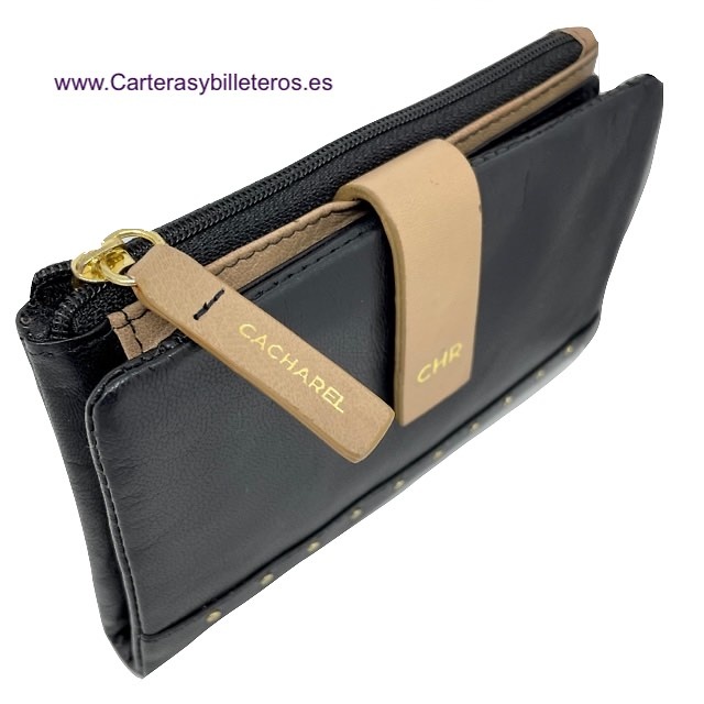 CARTERA BILLETERA DE MUJER DE PIEL + TARJETERO EXTRAIBLE MARCA CACHAREL 