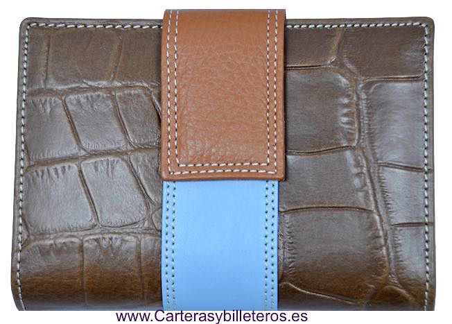 CARTERA BILLETERA DE MUJER DE PIEL COCO Y NAPA HECHA EN UBRIQUE CAMEL Y AZUL 