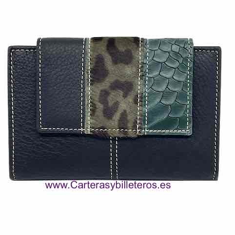 CARTERA BILLETERA DE MUJER DE PIEL UBRIQUE CON LEOPARDO NEGRO 