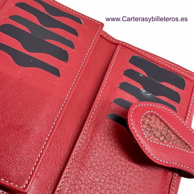 CARTERA BILLETERA DE MUJER DE PIEL UBRIQUE CON MONEDERO ROJA GRAN CAPACIDAD ROJO 