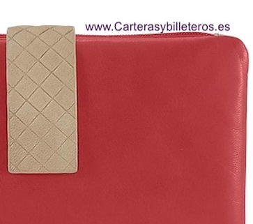 CARTERA BILLETERA GRANDE EN PIEL DE CALIDAD CON MONEDERO DOBLE DE CIERRE CREMALLERA Y 15 TARJETAS ROJO 