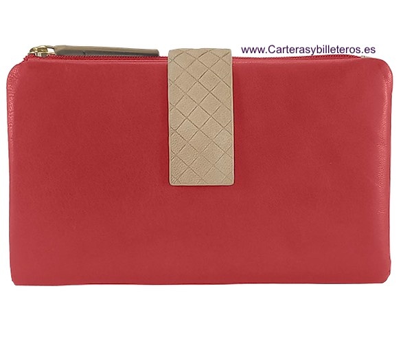 CARTERA BILLETERA GRANDE EN PIEL DE CALIDAD CON MONEDERO DOBLE DE CIERRE CREMALLERA Y 15 TARJETAS 