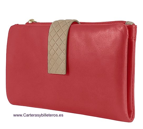 CARTERA BILLETERA GRANDE EN PIEL DE CALIDAD CON MONEDERO DOBLE DE CIERRE CREMALLERA Y 15 TARJETAS 