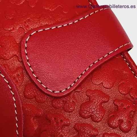 CARTERA BILLETERA MUJER DE PIEL UBRIQUE DE OSITOS CON MONEDERO DE SOLAPA ROJA 