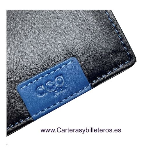 CARTERA BILLETERO ACQ PIEL NAPALUX PEQUEÑA MUY COMPLETA NEGRO Y AZUL 