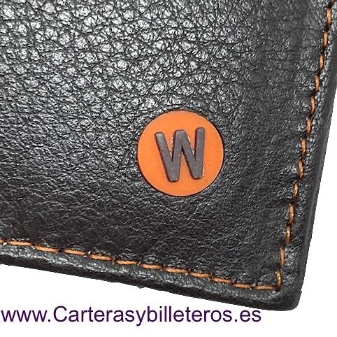 CARTERA BILLETERO MONEDERO DE HOMBRE DE PIEL (VACUNO) MARRÓN Y NARANJA 