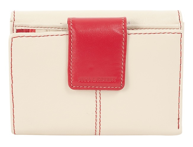 CARTERA BILLETERO MONEDERO DE MUJER, GRANDE Y HECHO EN PIEL DE VACUNO BEIGE -ROJO 