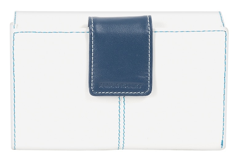 CARTERA BILLETERO MONEDERO DE MUJER, GRANDE Y HECHO EN PIEL DE VACUNO BLANCO -AZUL AZAFATA 