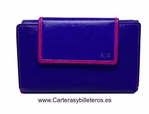 CARTERA BILLETERO TARJETERO CON MONEDERO EN PIEL NAPALUX AZUL Y FUCSIA 