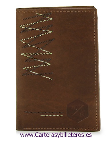 CARTERA CON MONEDERO PARA HOMBRE DE PIEL CON ZIG ZAG CUERO 