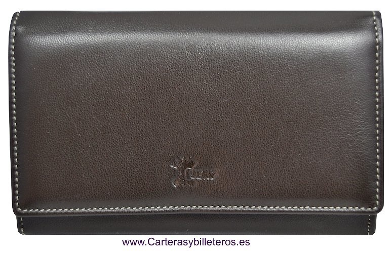 CARTERA DE BOQUILLA HECHA DE PIEL DE NAPA CON FUELLE MARRÓN OSCURO 