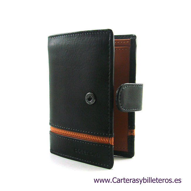 CARTERA DE HOMBRE DE PIEL CON MONEDERO Y CIERRE EXTERIOR 