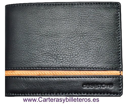 CARTERA DE HOMBRE DE PIEL LUXURY CON MONEDERO NEGRO Y CUERO 