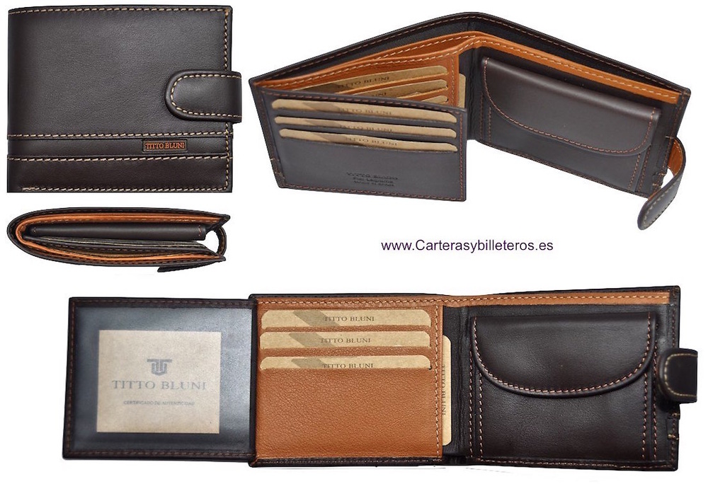 CARTERA DE HOMBRE DE PIEL LUXURY MARCA TITTO BLUNI + COLORES MARRÓN Y CUERO 