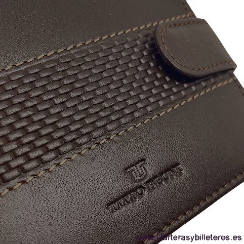 CARTERA DE HOMBRE DE PIEL LUXURY MARCA TITTO BLUNI CARBONO MARRÓN 