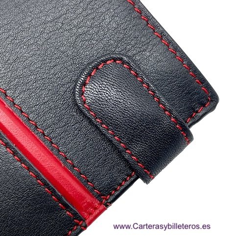 CARTERA DE HOMBRE PIEL UBRIQUE CON CIERRE EXTERIOR Y BORDÓN ROJO 