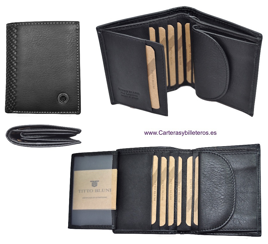 CARTERA DE HOMBRE TITTO BLUNI DE PIEL LUXURY CON MONEDERO NEGRO 