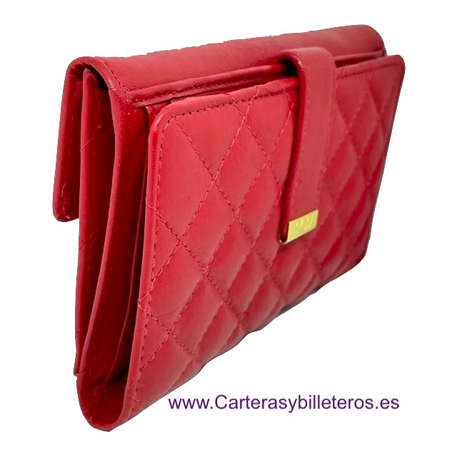 CARTERA DE MUJER DE PIEL ACOLCHADA DE NAPA CAPITONÉ GRANDE CON MONEDERO ROJO 