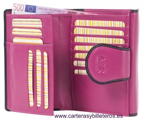 CARTERA DE MUJER DE PIEL CON DOBLE MONEDERO Y TARJETERO 