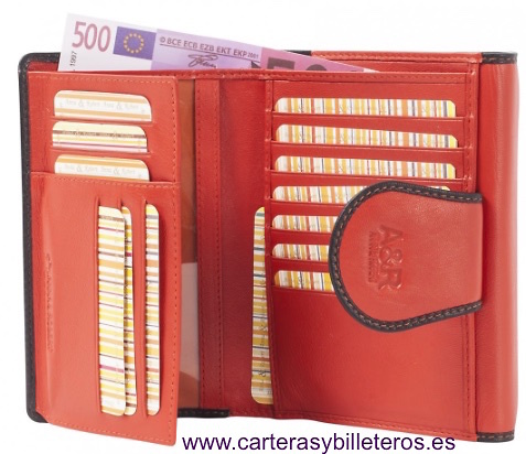 CARTERA DE MUJER DE PIEL CON DOBLE MONEDERO Y TARJETERO 