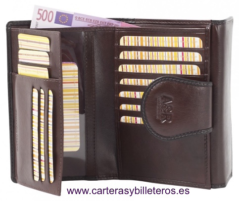 CARTERA DE MUJER DE PIEL CON DOBLE MONEDERO Y TARJETERO 
