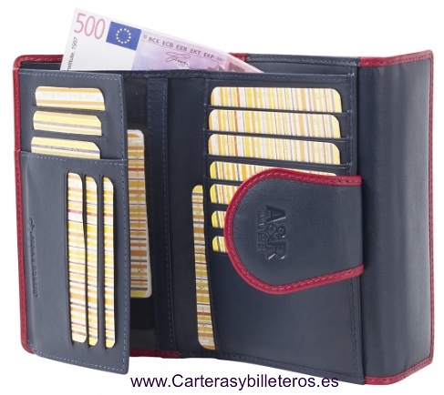 CARTERA DE MUJER DE PIEL CON DOBLE MONEDERO Y TARJETERO 